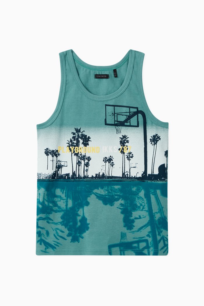 

Basketball Court Graphic Print Vest, Green