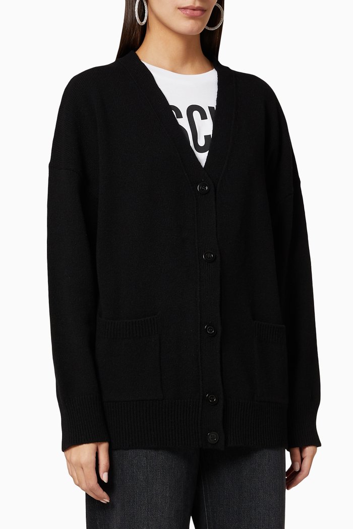 Logo Back Print Wool Cardigan, Black