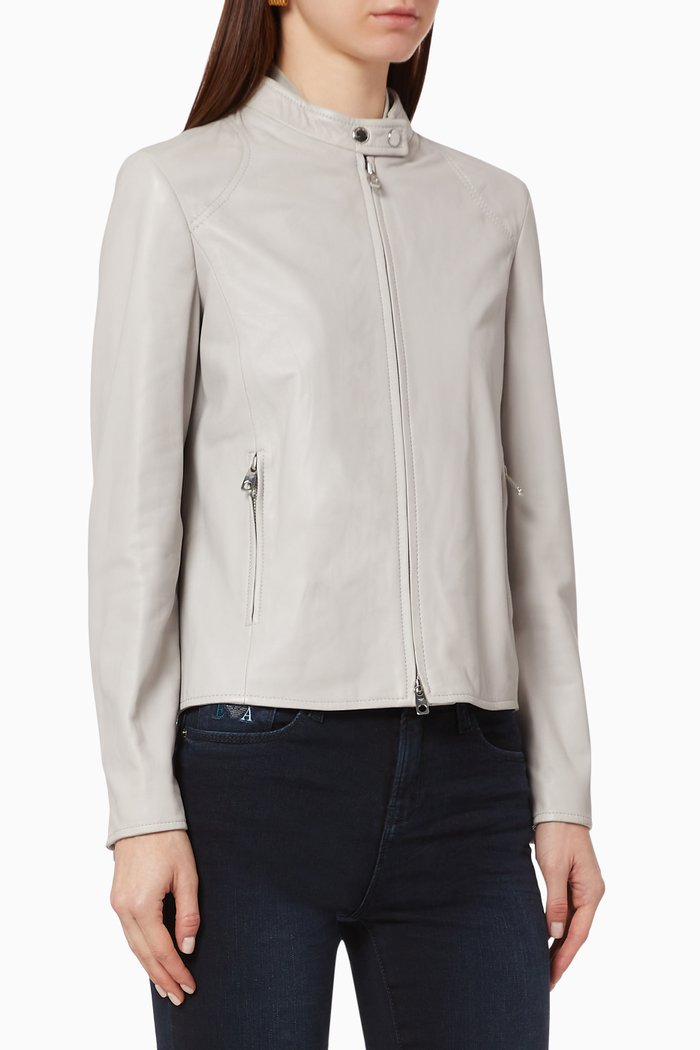 

Guru Collar Leather Biker Jacket, Grey