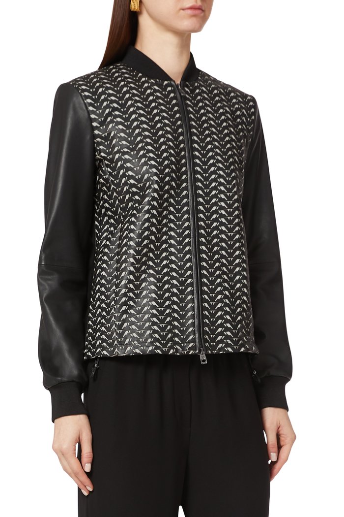 EA Eagle Leather Bomber Jacket, Black