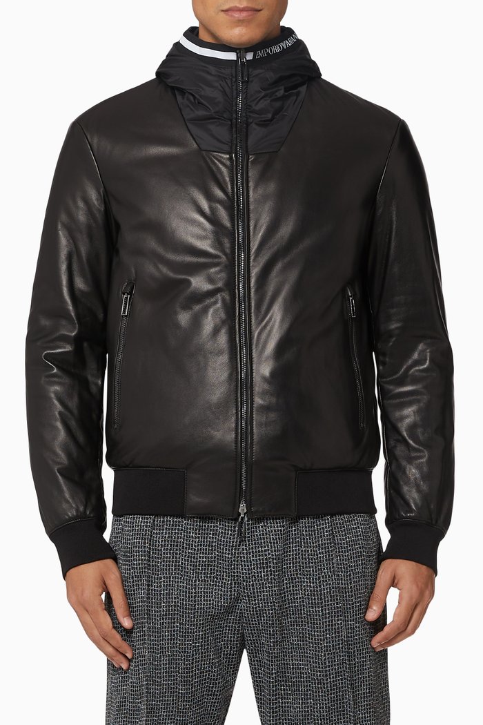 

Reversible Leather Bomber Jacket, Black