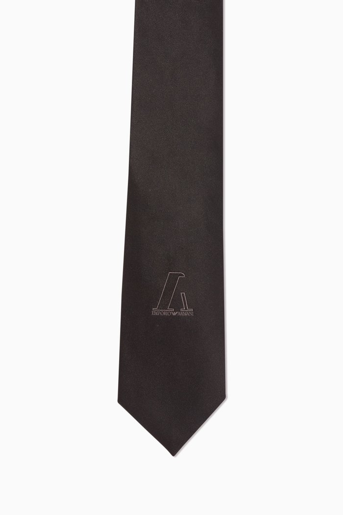 

EA Jacquard Tie in Silk Satin, Black