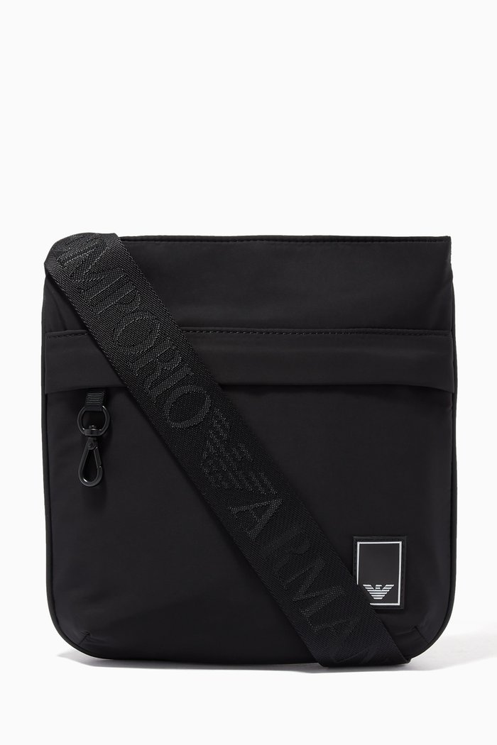 

EA Text Crossbody Bag in Nylon, Black