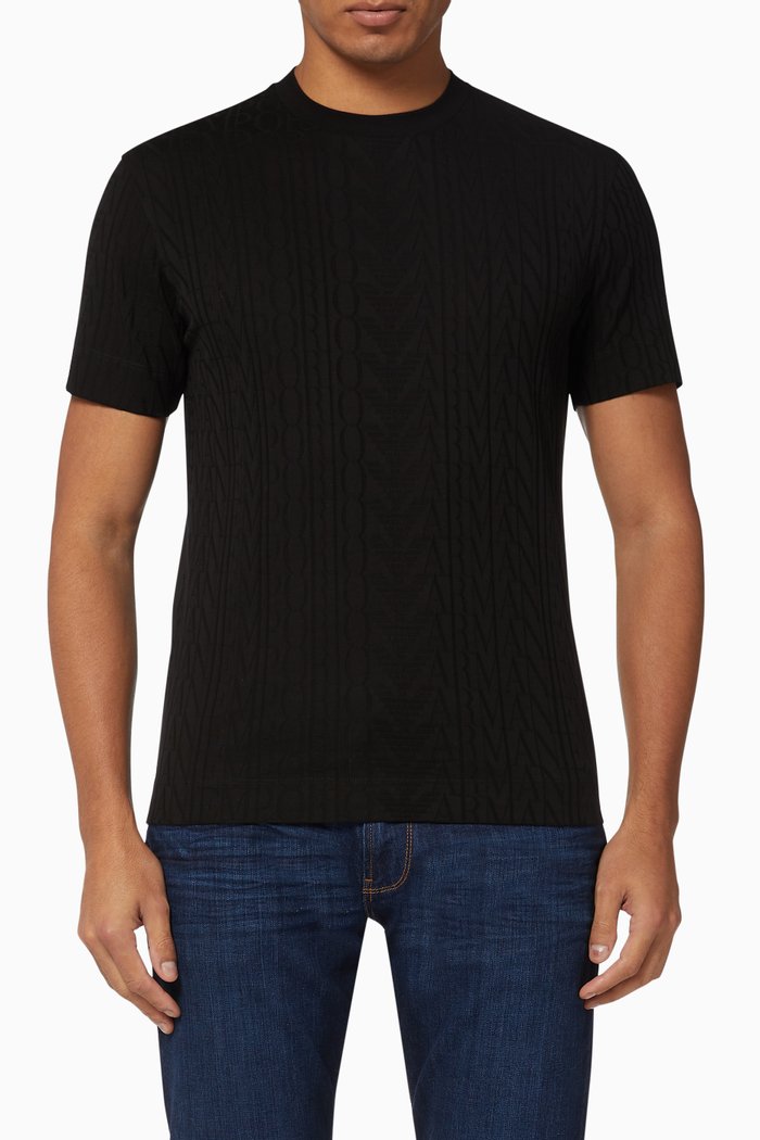 Logo Jacquard Text Jersey T-Shirt, Black