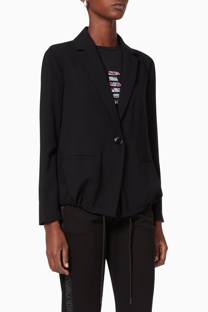 Single Breasted Drawstring Sablé Blazer, Black