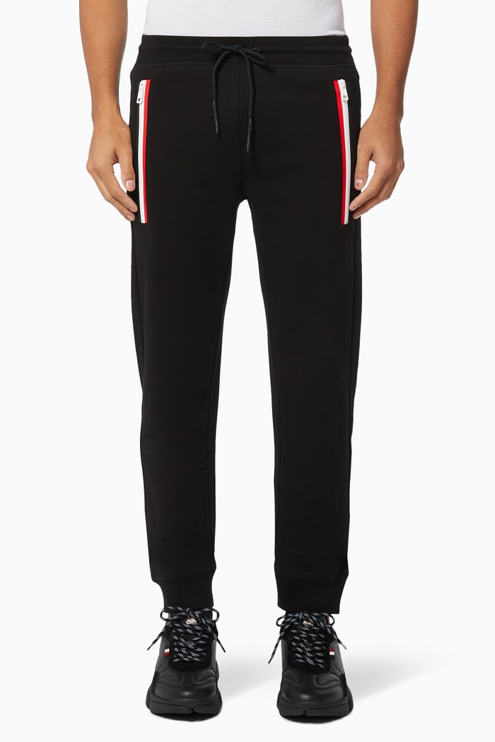 

Tri-Colour Tape Cotton-Fleece Jogging Pants, Black