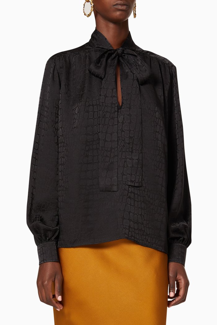 

Delilah Silk Jacquard Blouse, Black