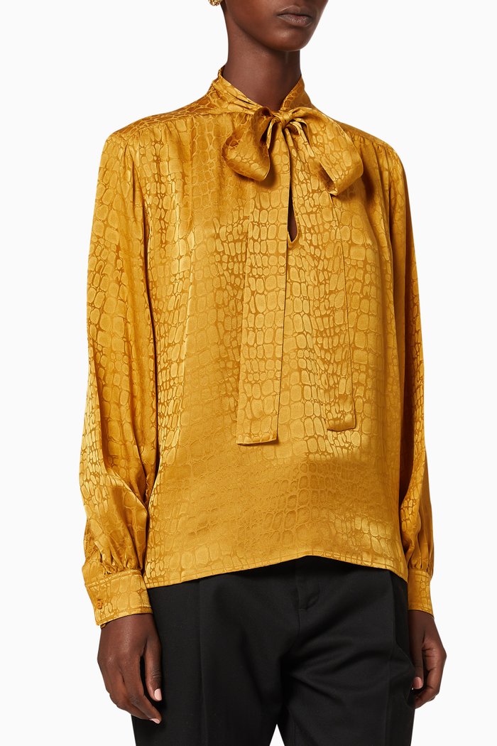 

Delilah Silk Jacquard Blouse, Metallic