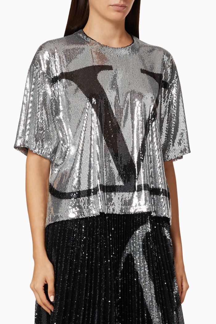 

VLOGO Sequinned Jersey T-Shirt, Silver
