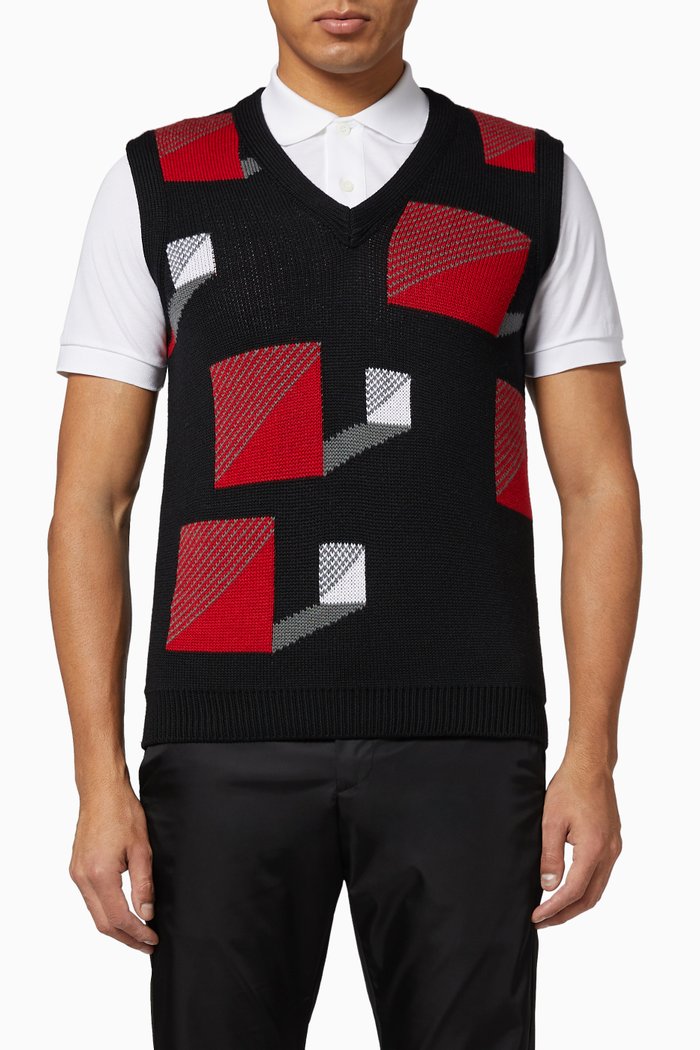 

Cube Pattern Wool Vest, Red