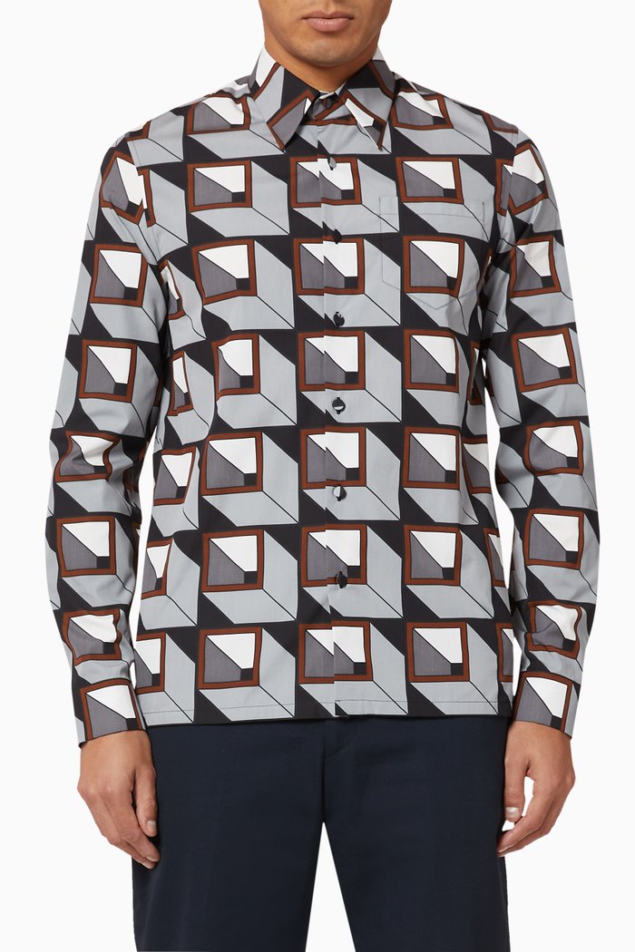 

Cube Print Cotton Poplin Shirt, Grey