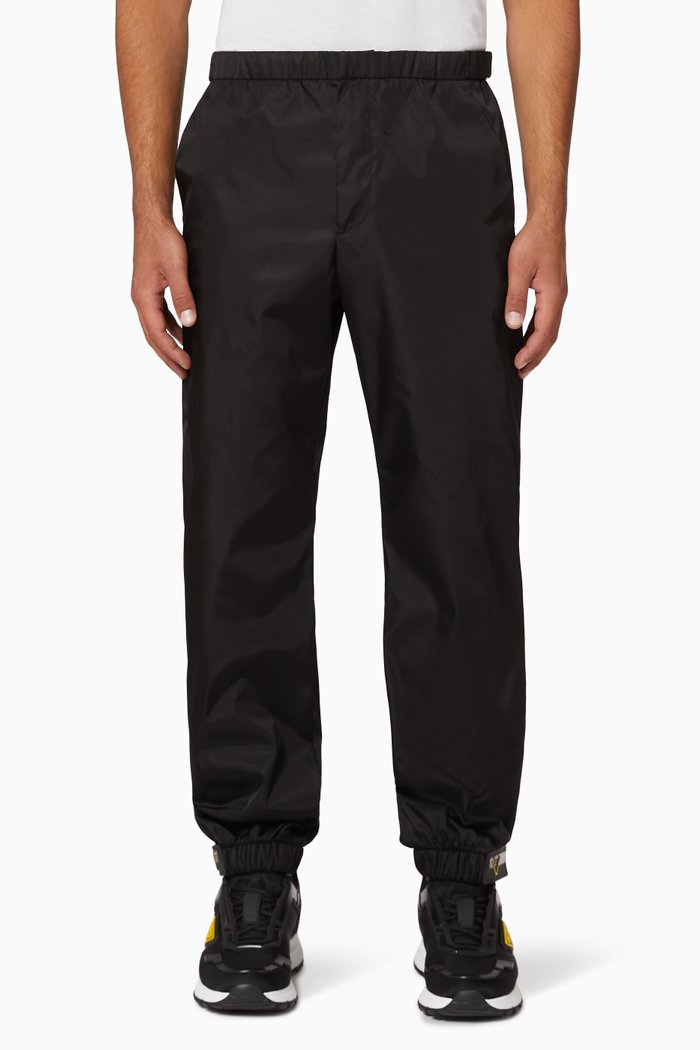 

Triangle Logo Cuffed Recycled Nylon Pants, Black