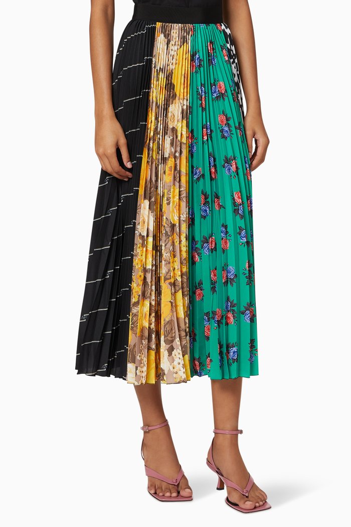 

Multi Pattern Plisse Pleated Midi Dress, Multicolour
