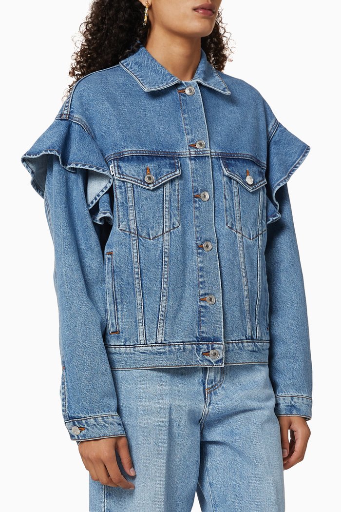 

Ruffled Denim Jacket, Blue