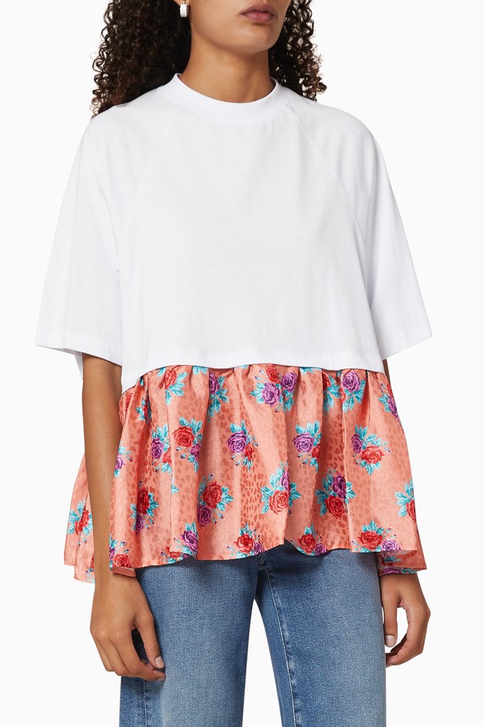 Floral Insert Jersey T-Shirt, White