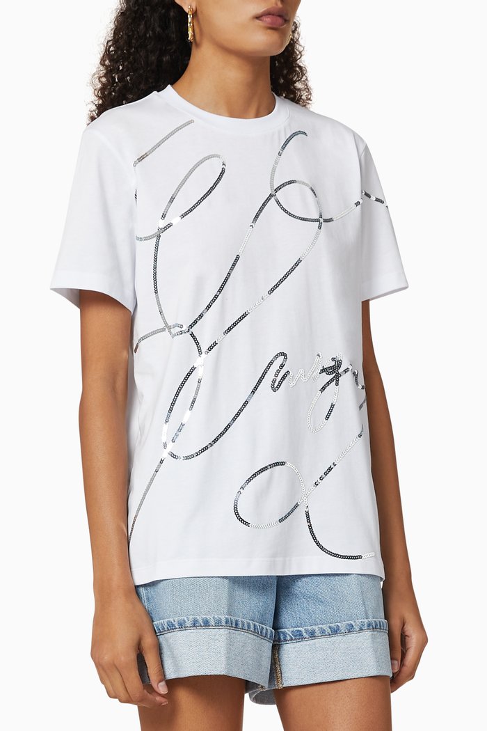 Sequinned Cotton T-Shirt, White