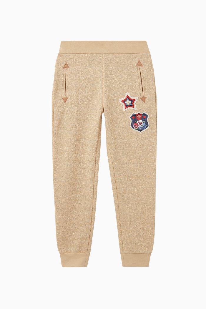 

Glitter Cotton Jersey Joggers, Gold
