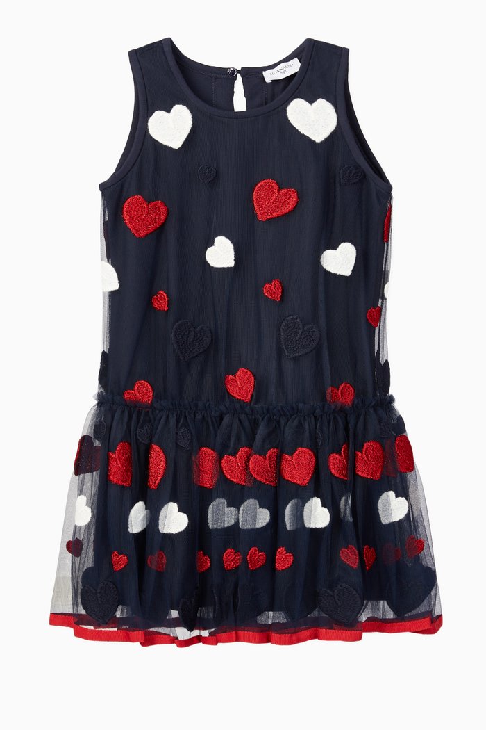 

Hearts Embroidered Mesh Dress, Blue