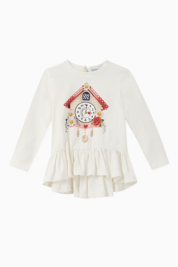 

Cuckoo Clock Ruffled Jersey Top, Neutral