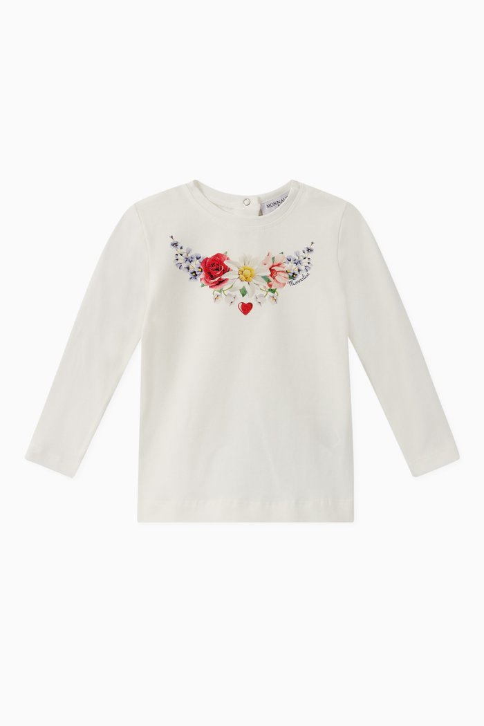 

Floral Long Sleeved Jersey T-Shirt, Neutral