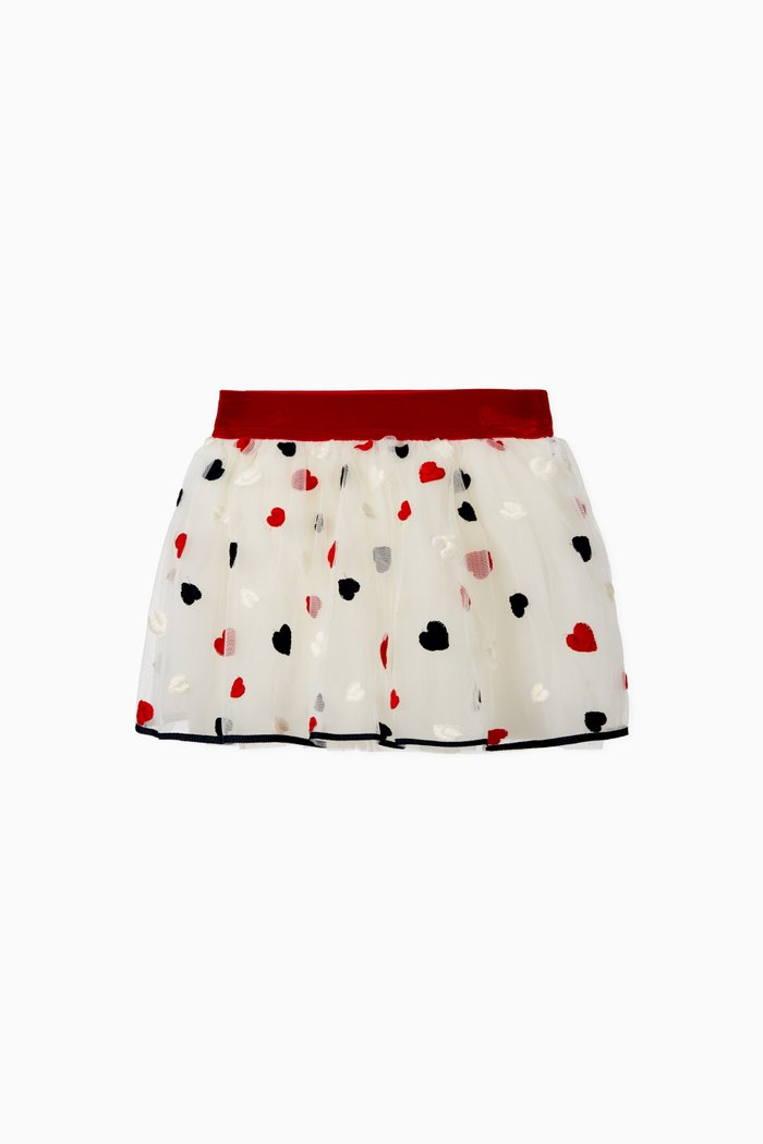 

Hearts Embroidered Tulle Skirt, Neutral