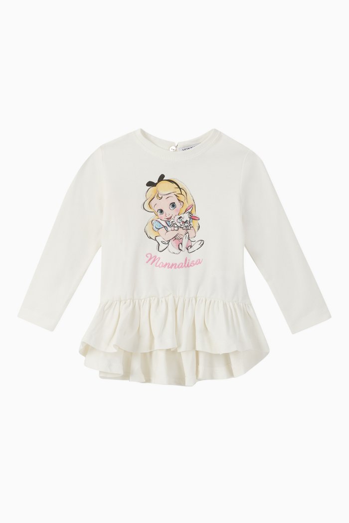 

Alice Print Ruffled Cotton T-Shirt, Neutral