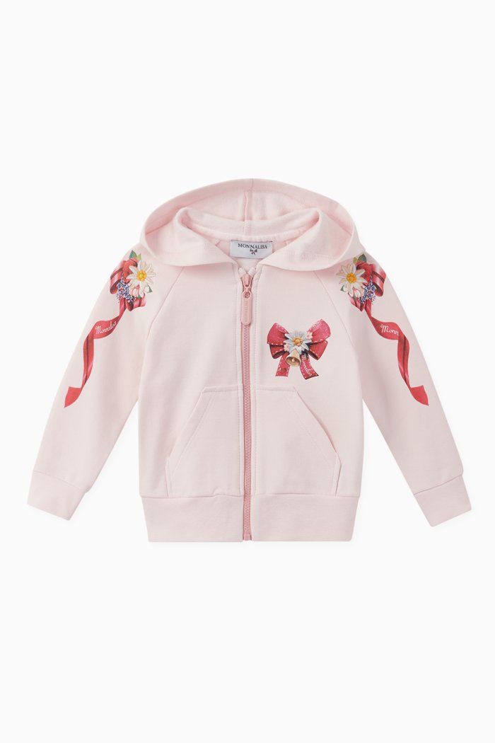 

Floral Bow Graphic Jersey Hoodie, Pink