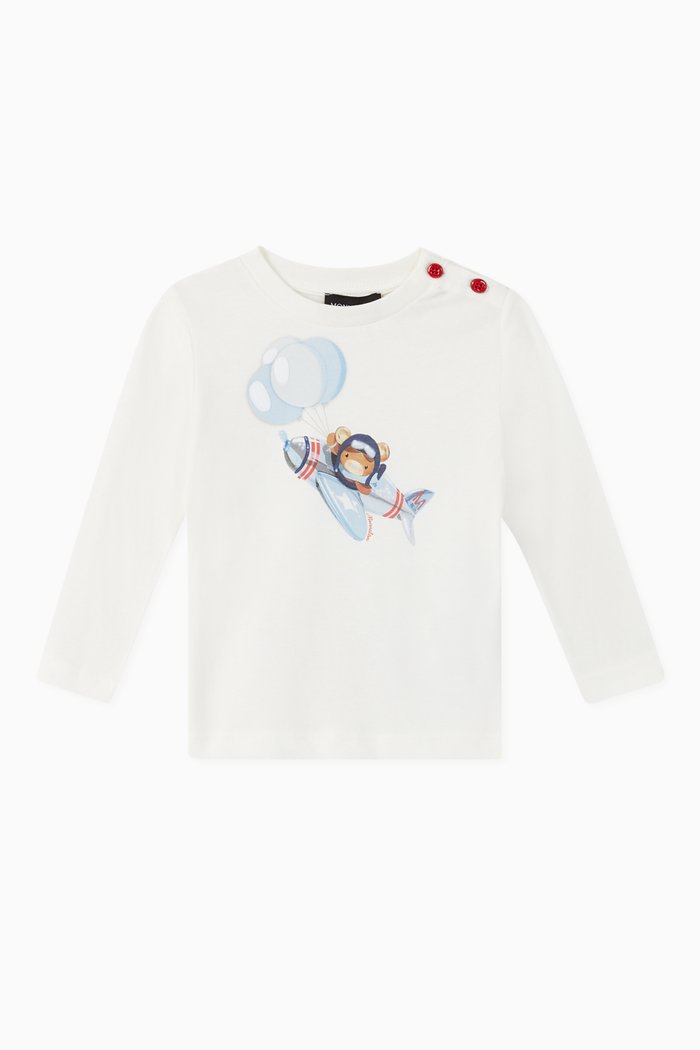

Aviator Bear Print Cotton T-Shirt, Neutral