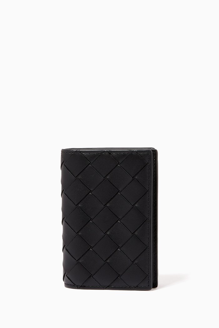 

Intrecciato Card Case in Calfskin, Black