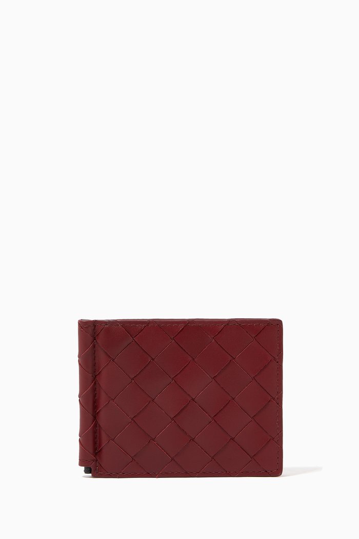 

Intrecciato Money Clip Bi-Fold Wallet in Calfskin, Burgundy