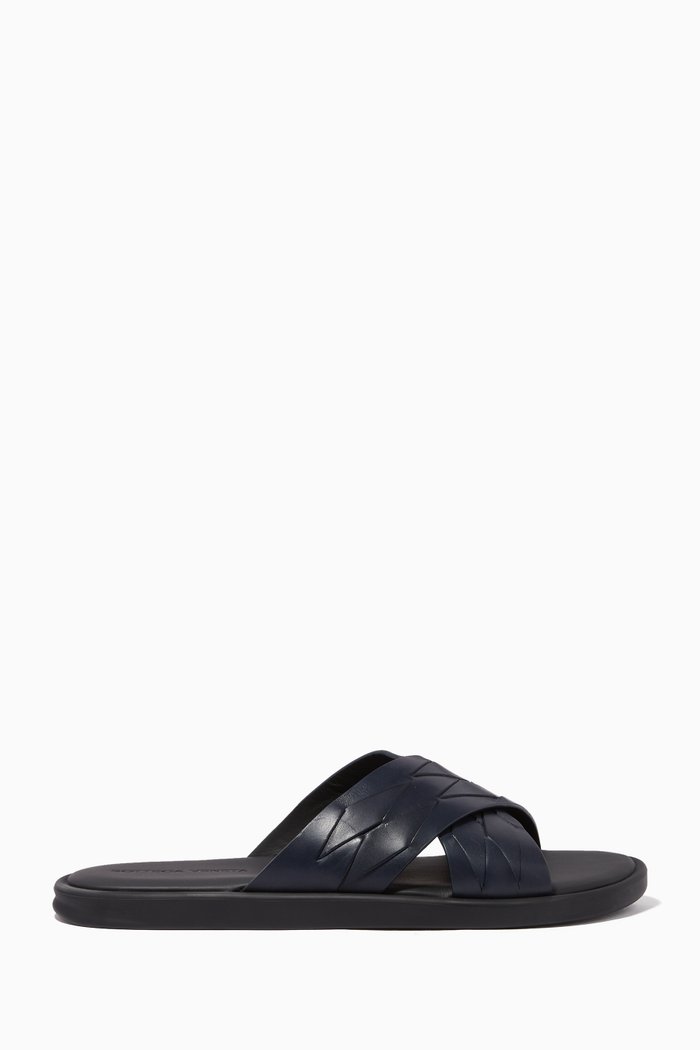 

Intrecciato Crisscross Slides in Calfskin, Blue