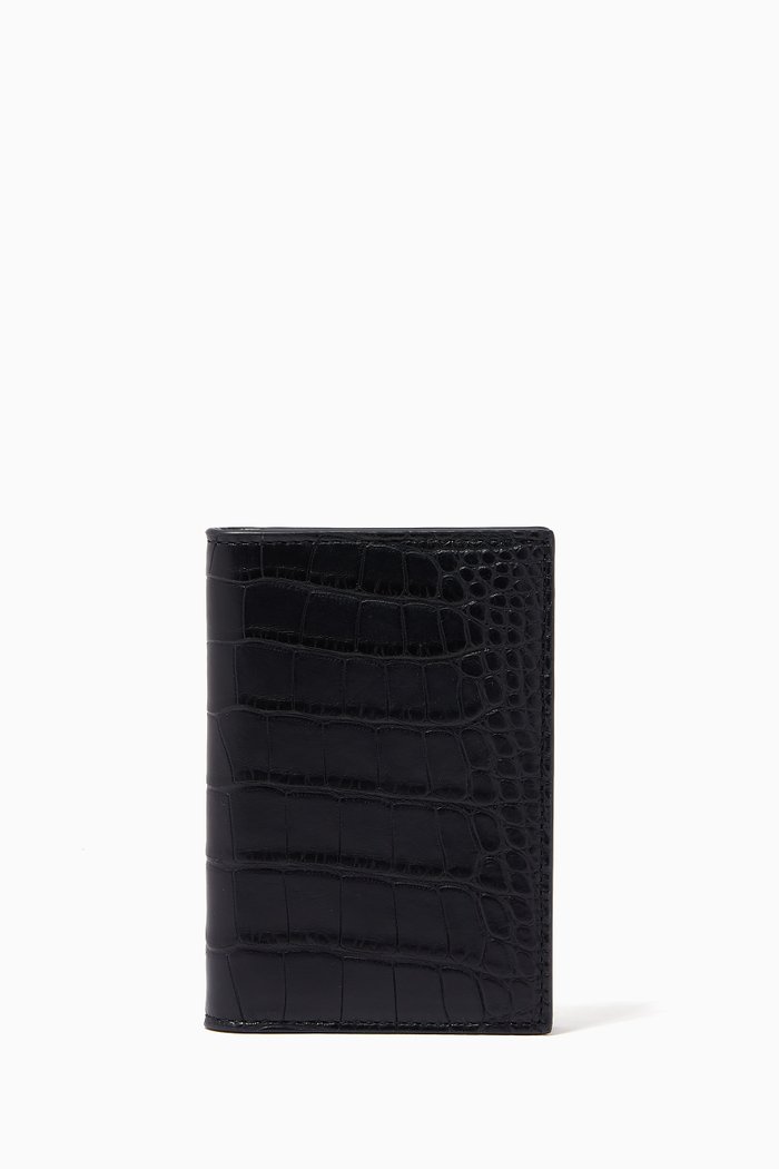

Bi-Fold Card Case in Crocodile Leather, Blue