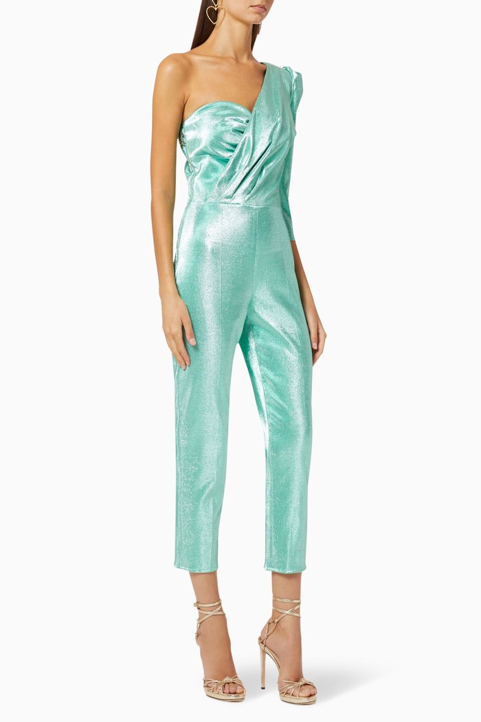

One-Shoulder Lurex Jumpsuit, Green