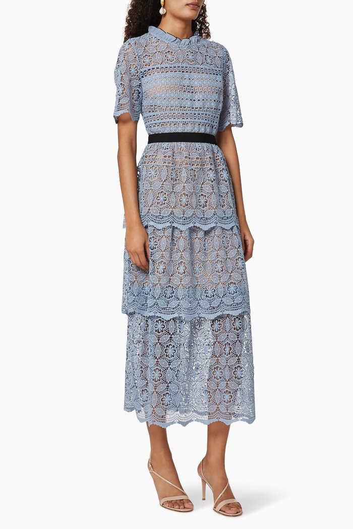 

Tiered Steel Lace Dress, Blue