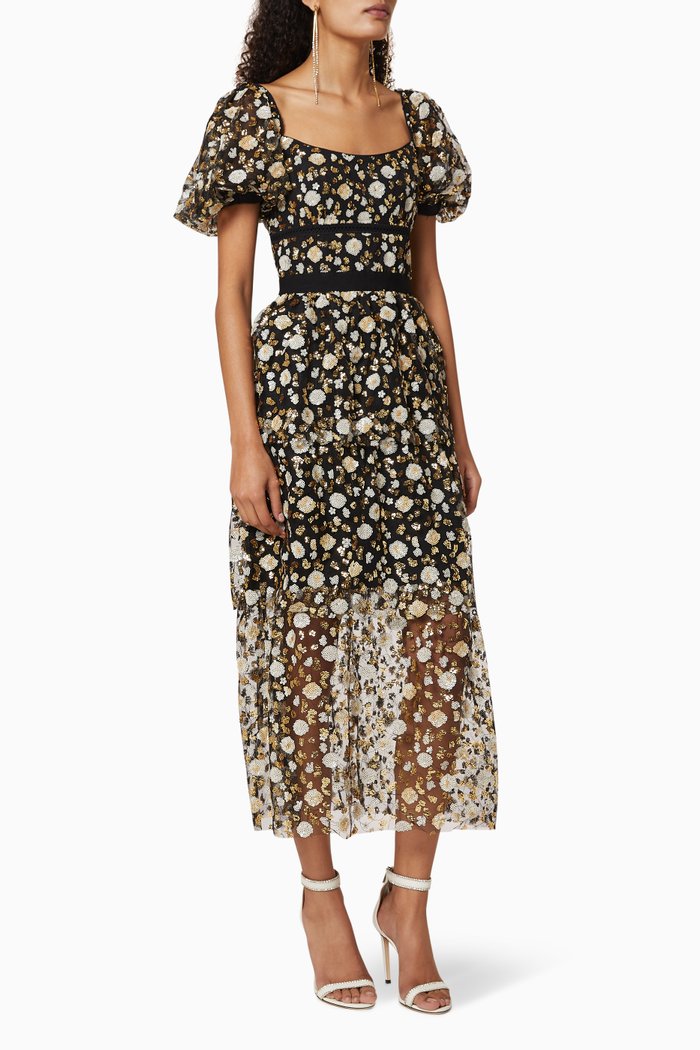 

Tiered Sequin Dress, Black