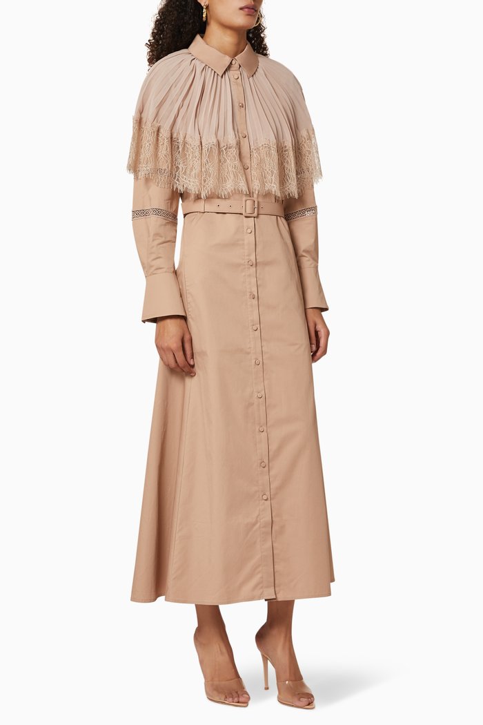 

Lace Poplin Shirt Dress, Neutral