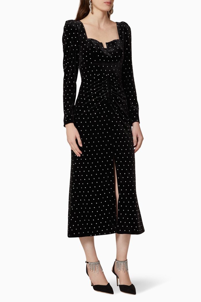 

Velvet Diamante Midi Dress, Black