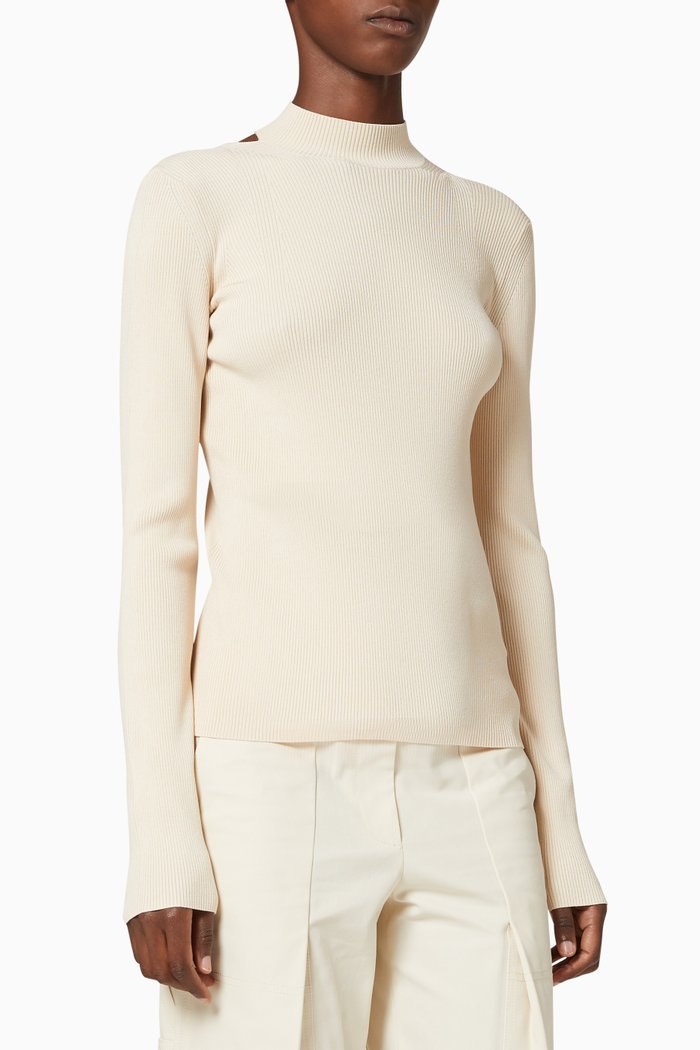 

Ring Rib Mockneck Top, Neutral