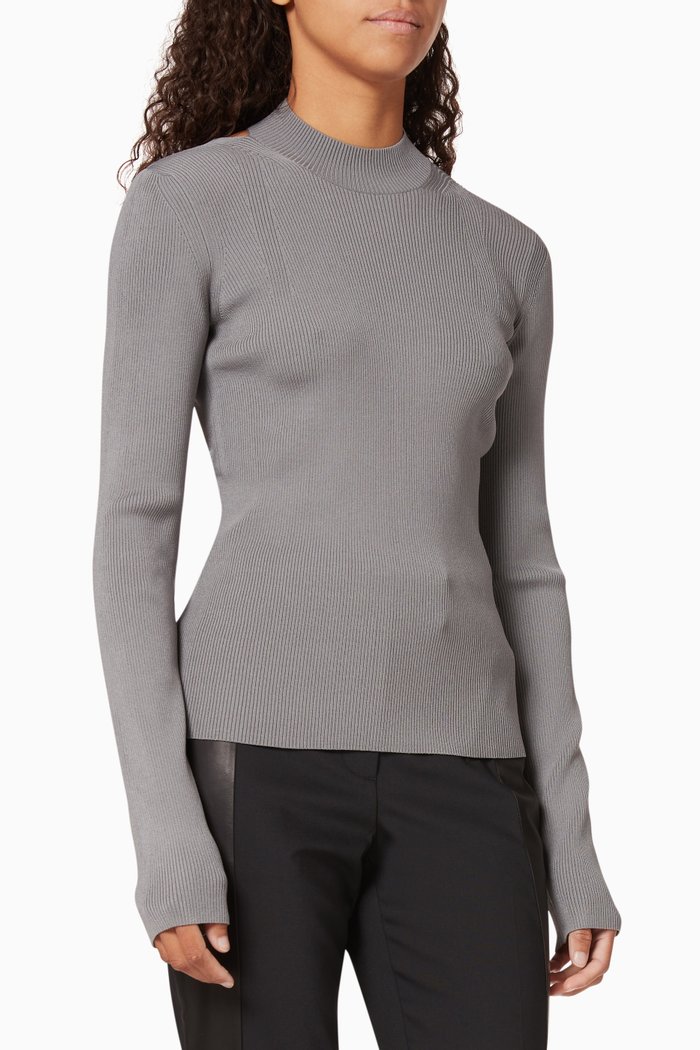 

Ring Rib Mockneck Top, Grey