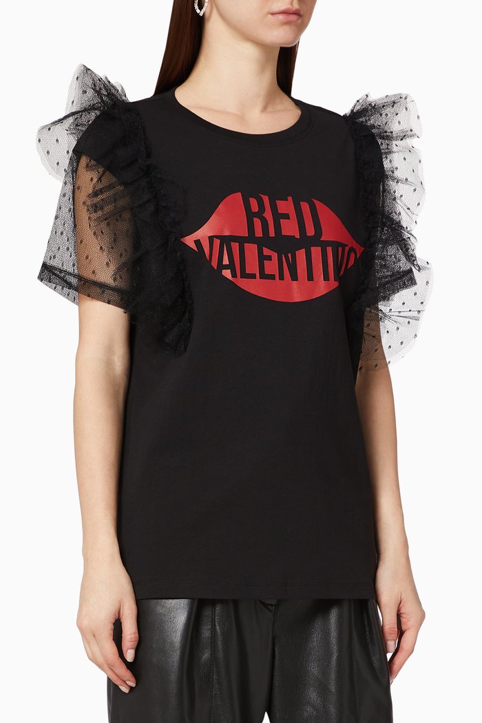 

Tulle Sleeves Jersey T-Shirt, Black