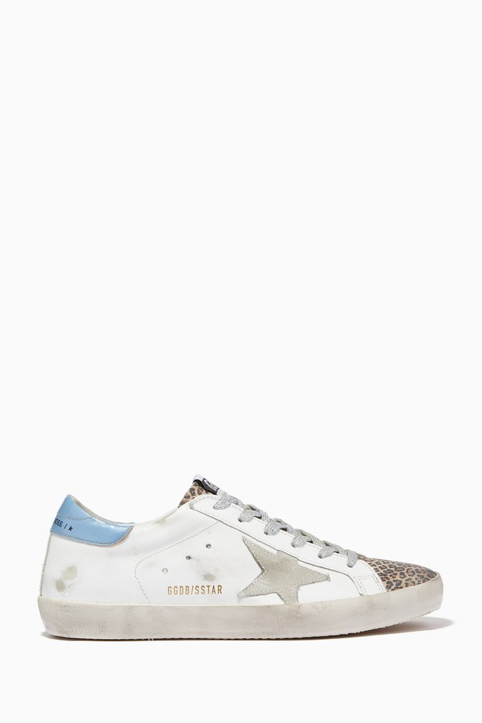 

Super-Star Sneakers with Suede Star & Leopard-Print Insert in Leather, Brown