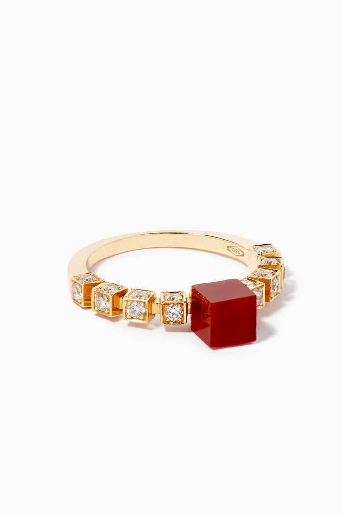 

Future Heritage Cube Carnelian & Diamond Ring in 18kt Yellow Gold