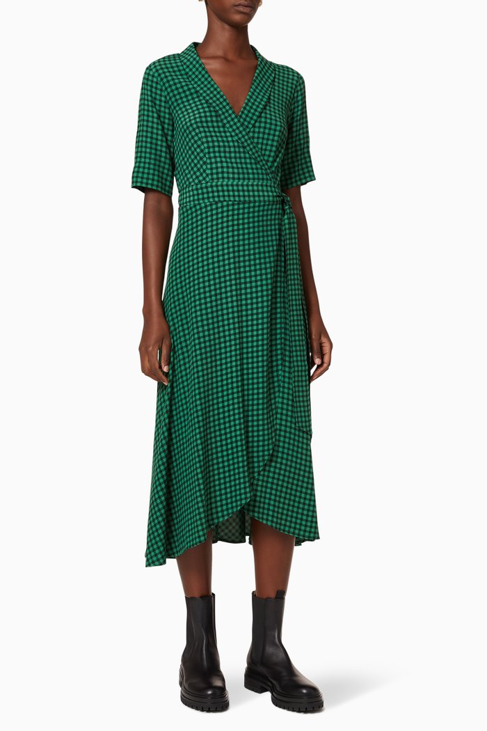 

Printed Crepe Wrap Dress, Green