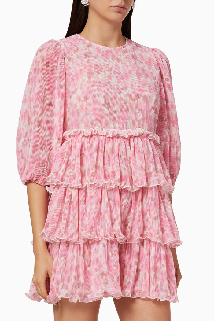 

Pleated Georgette Dress, Purple