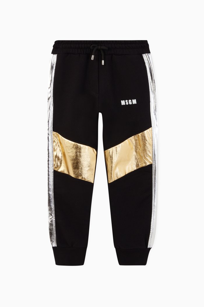 

Metallic Stripe Trimmed Cotton Sweatpants, Black