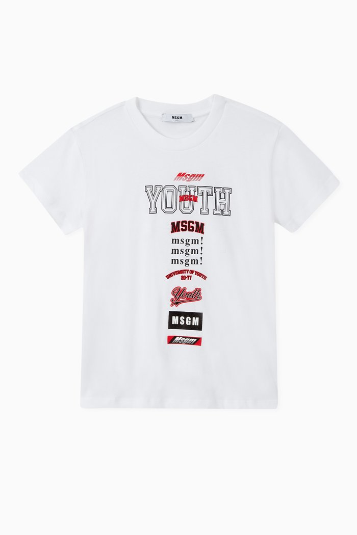 

"Youth" Multi Logo Cotton T-Shirt, White