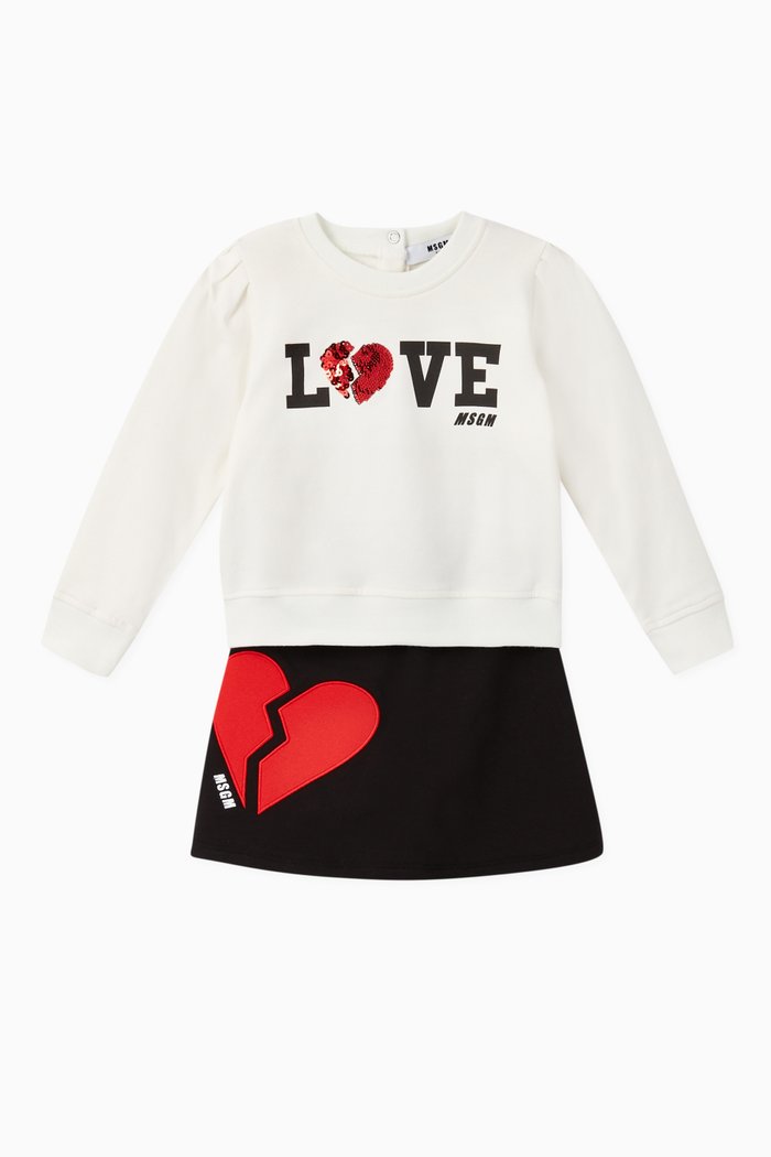 Heart Sweatshirt & Skirt Set, White