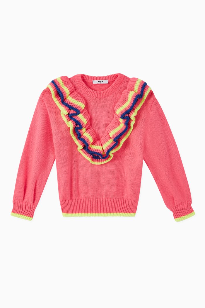 

Striped Ruffle Pullover, Pink