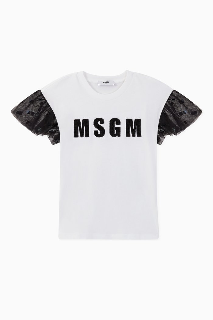 

Tulle Trimmed Cotton T-Shirt, White