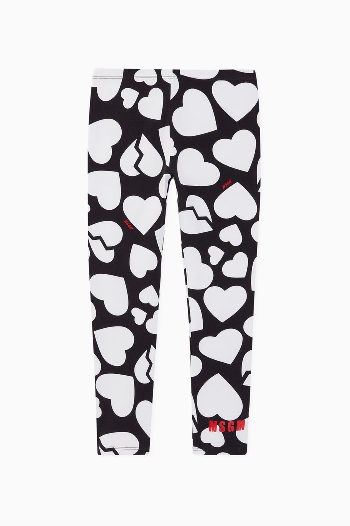 

Heart Printed Cotton Leggings, Multicolour